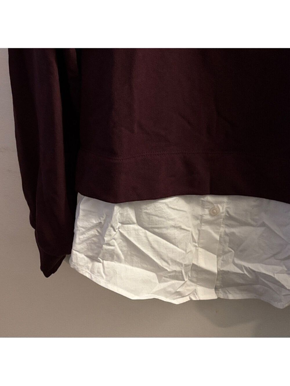 LOFT Burgundy and White faux Layered Sweatshirt - Picture 2 of 4